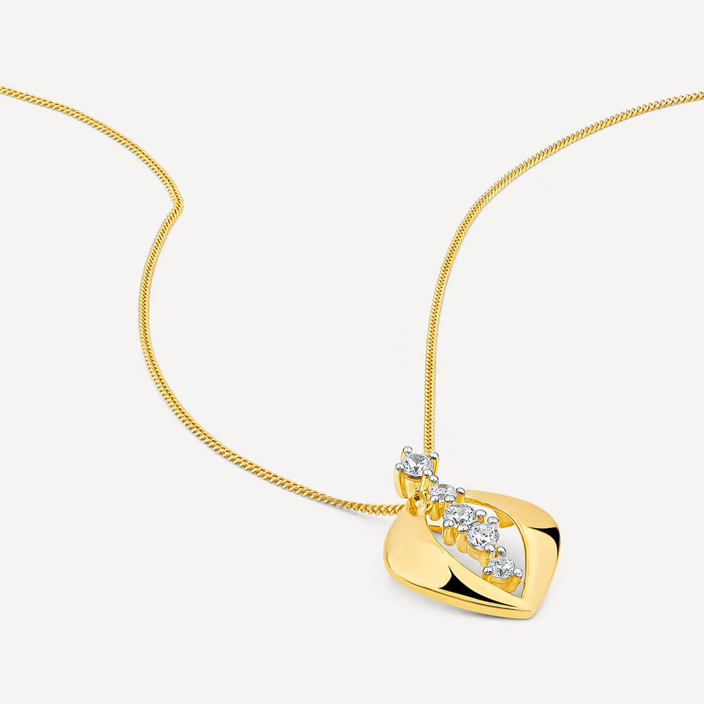 9ct Yellow Gold 5 Cubic Zirconia Stones Set in Open Oblong Shaped Pendant image number 3