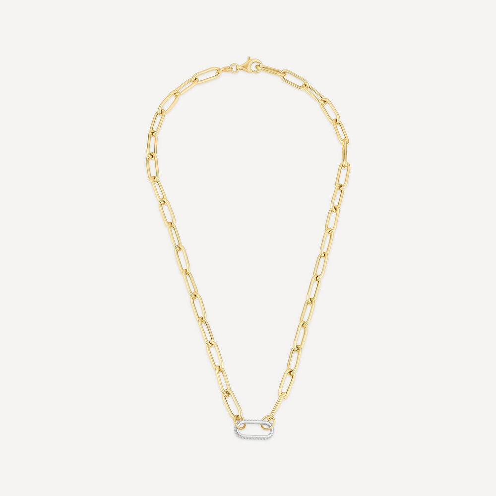 Silver & Yellow Gold Plated Single Cubic Zirconia Set Centre Link Necklet image number 2