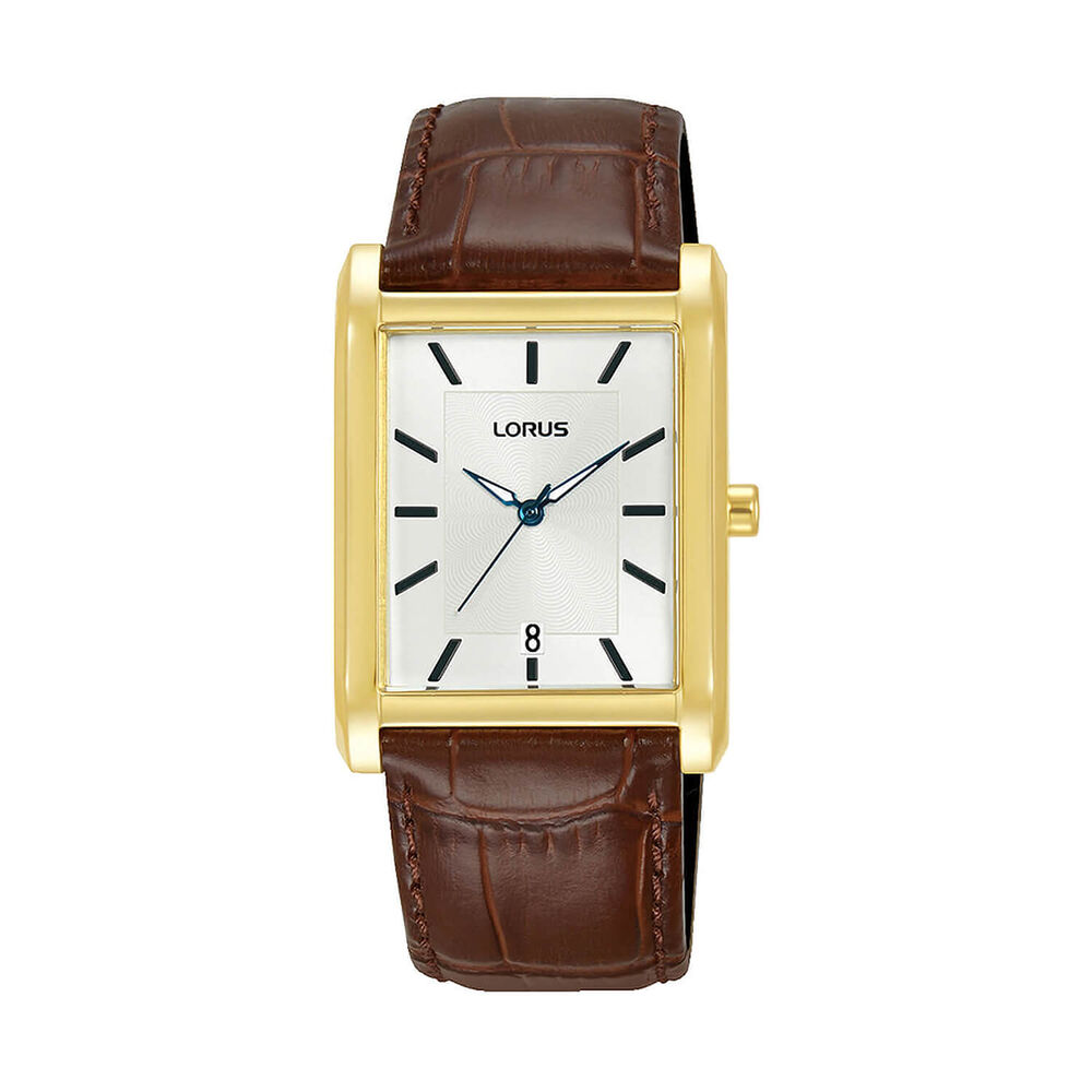Lorus Quartz Gents 29mm White Dial Gold Plated Case Brown Leather Strap Watch