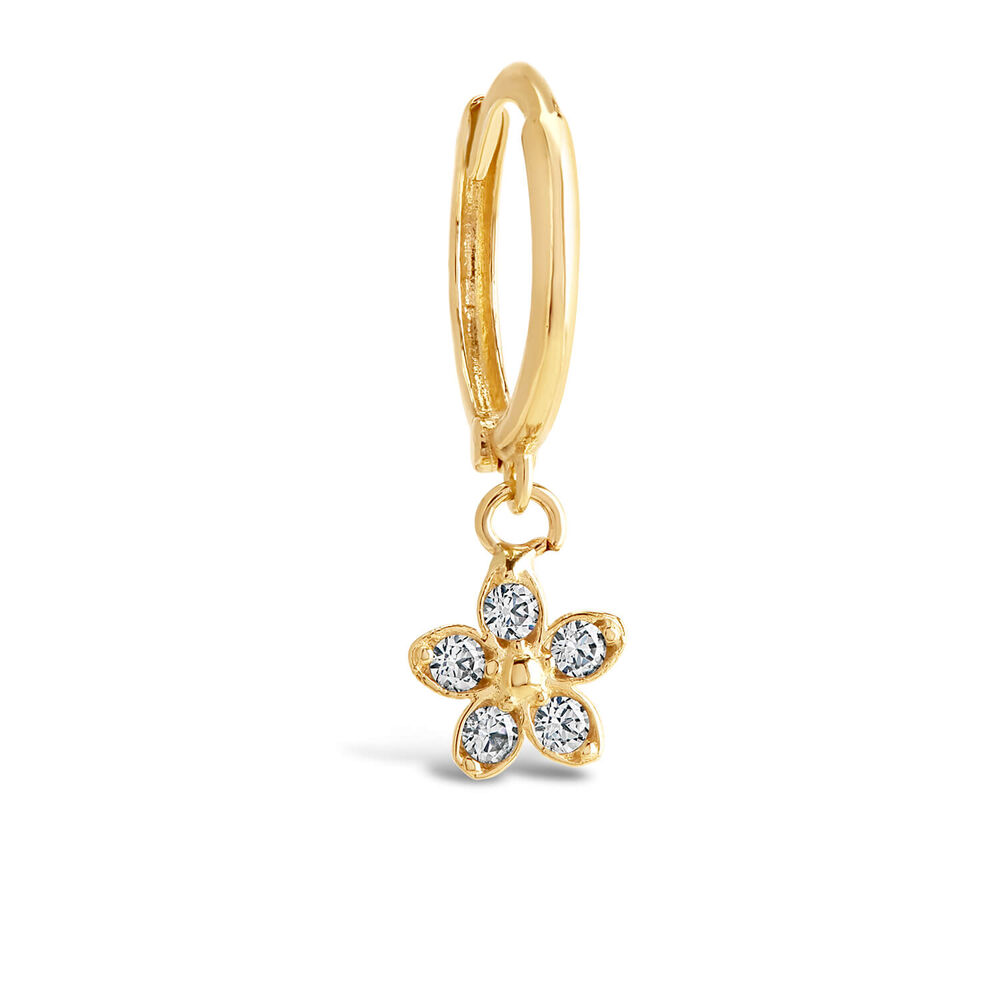 9ct Cubic Zirconia Flower Drop Single Hoop Earring