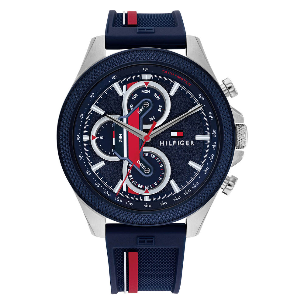 Tommy Hilfiger 46mm Red & Blue Dial Silicone Strap Watch image number 0