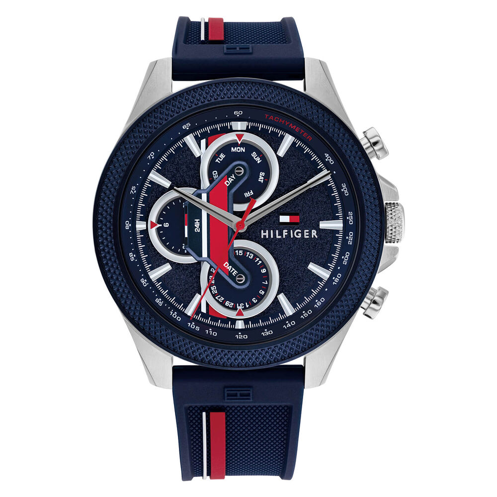 Tommy Hilfiger 46mm Red & Blue Dial Silicone Strap Watch