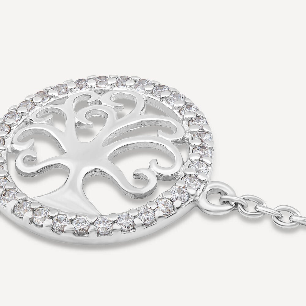 Sterling Silver Cubic Zirconia Tree of Life Chain Bracelet image number 2
