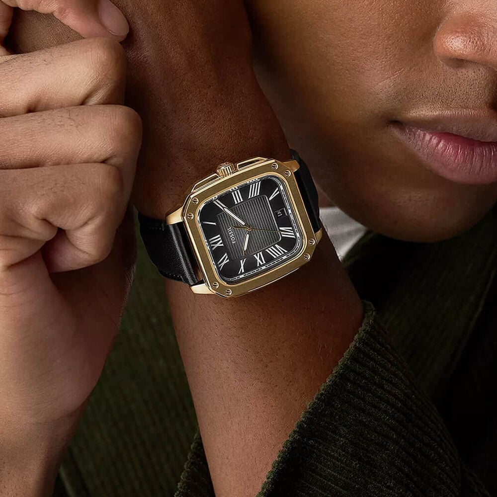 Fossil Crosby 42mm Black Dial Black Leather Strap Watch image number 4