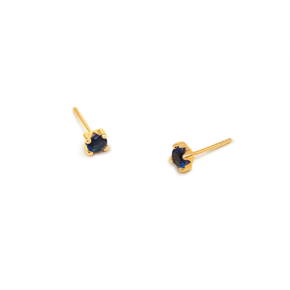 9ct Yellow Gold Four Claw Set Dark Blue Cubic Zirconia Stud Earrings image number 1