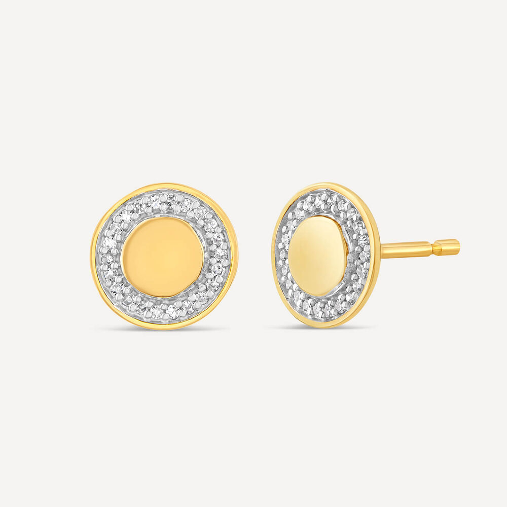 9ct Yellow Gold 0.06ct Diamond Circle Disc Stud Earrings