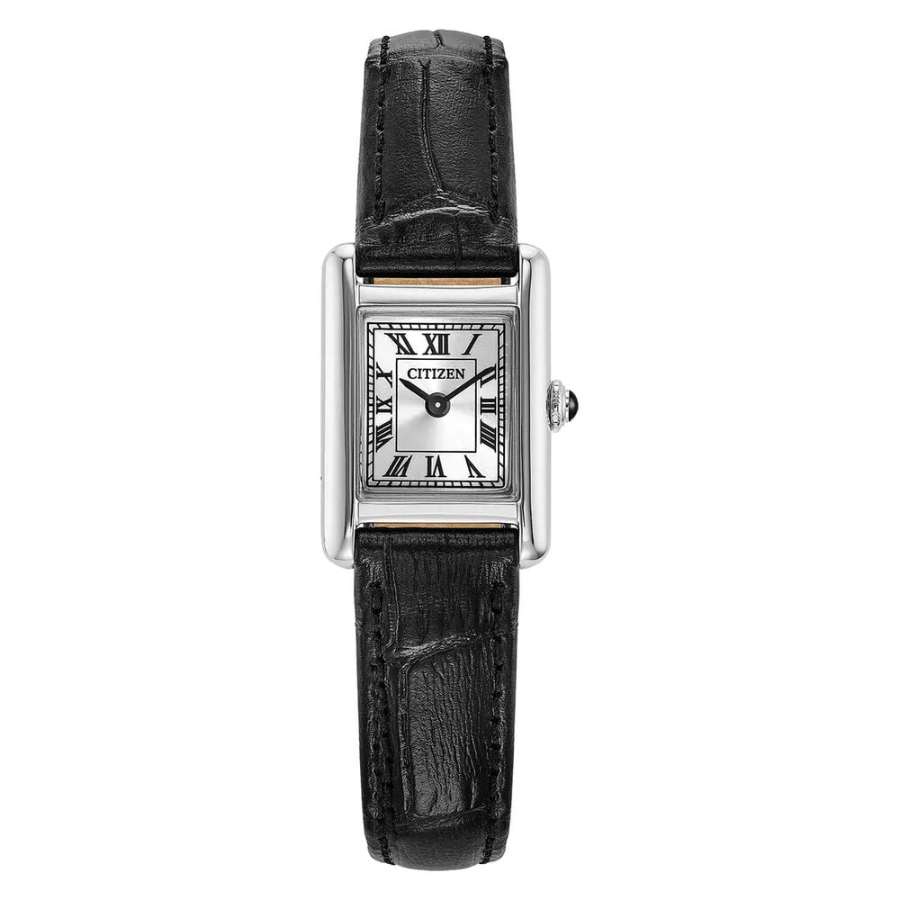 Citizen Fio Roma 24x17mm Silver Dial Black Leather Strap Watch