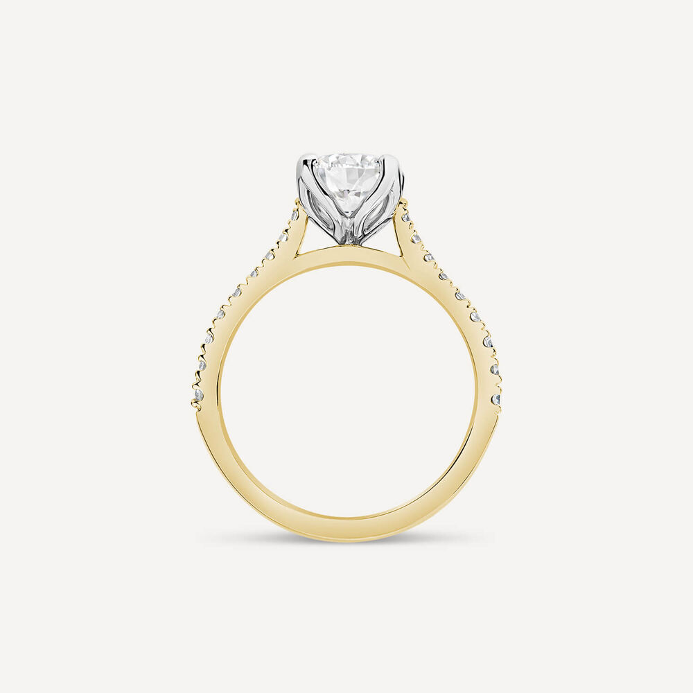 Born Yellow Gold Lab Grown 1.20ct Round Brilliant Solitaire & Diamond Sides Ring image number 3
