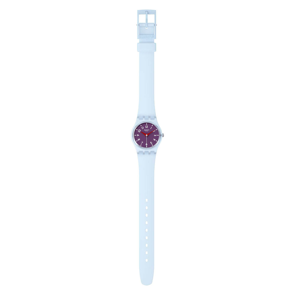 Swatch Powder Plum 25mm Purple Dial Blue Strap Watch image number 2