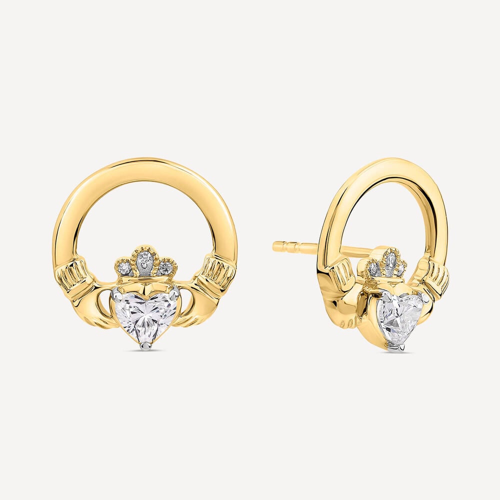 14ct Yellow Gold Lab Grown 0.50ct Diamond Claddagh Stud Earrings