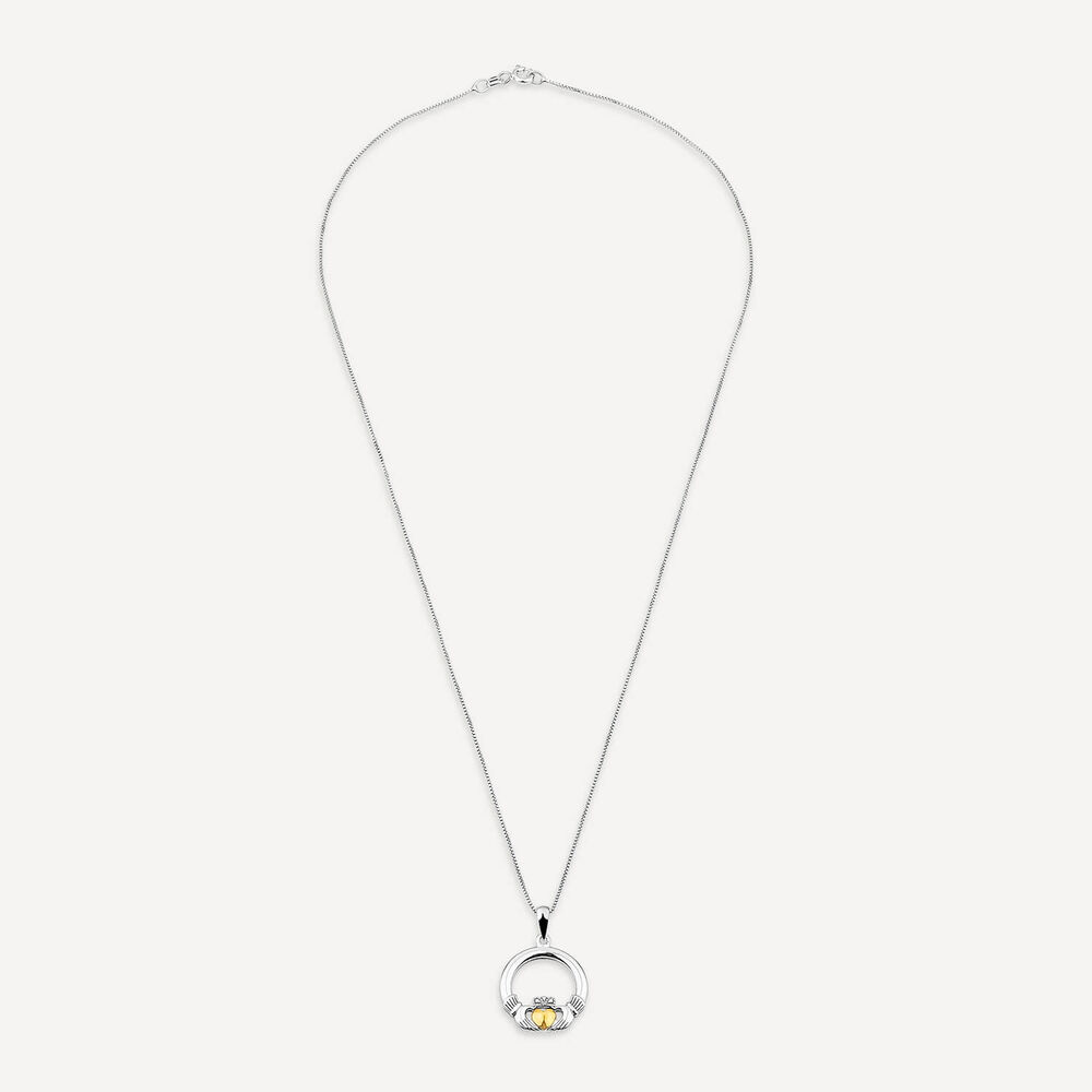 Silver Claddagh 10ct Yellow Gold Heart Pendant image number 2