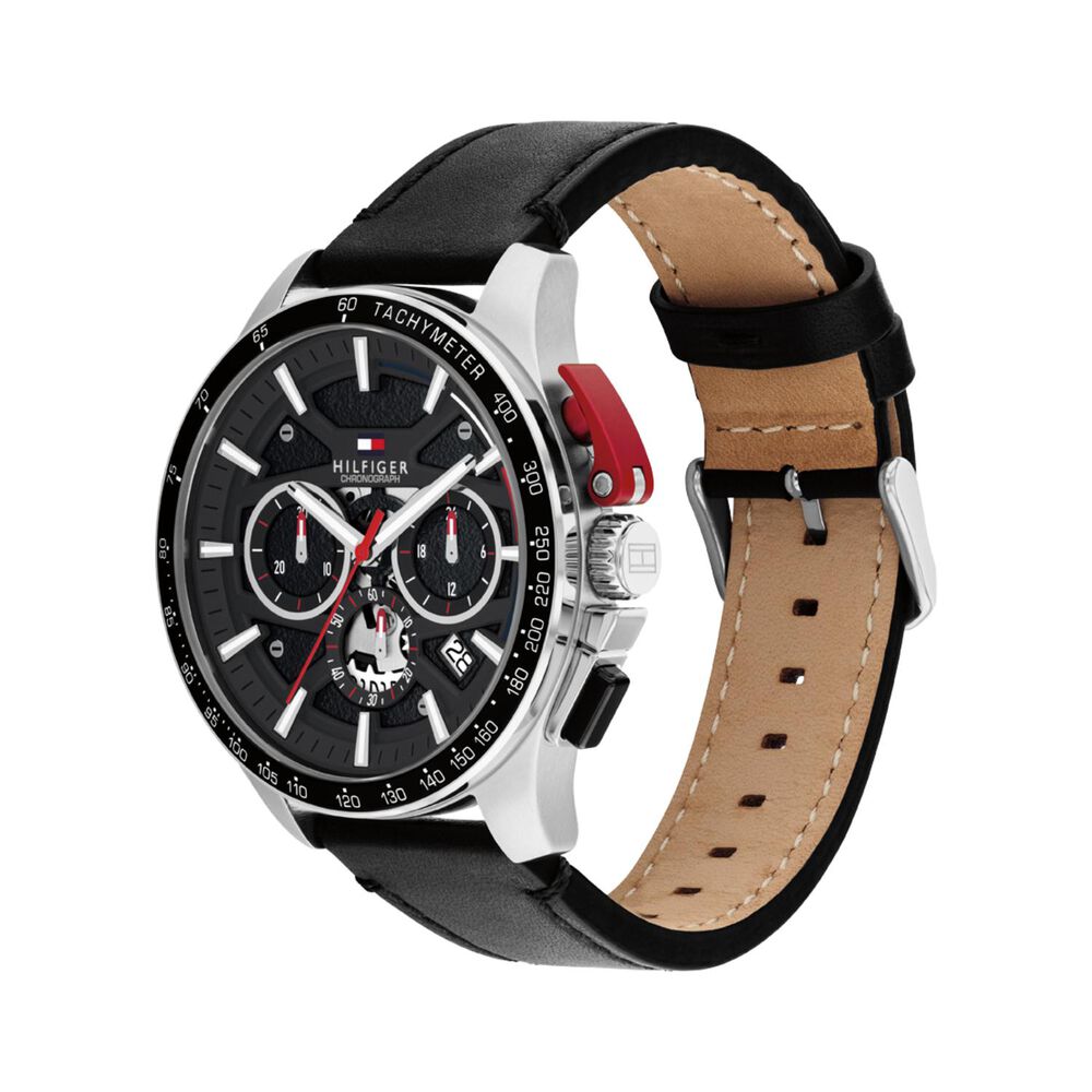 Tommy Hilfiger Bank 44mm Black Dial & Bezel Leather Strap Watch