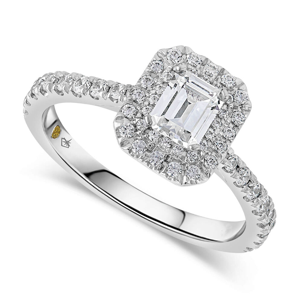 Northern Star 0.75ct Emerald Cut Diamond Double Halo 18ct White Gold Ring image number 0