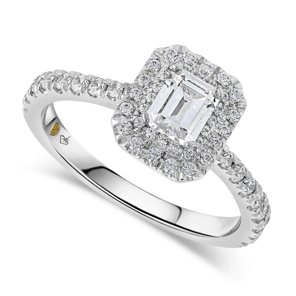Northern Star 0.75ct Emerald Cut Diamond Double Halo 18ct White Gold Ring