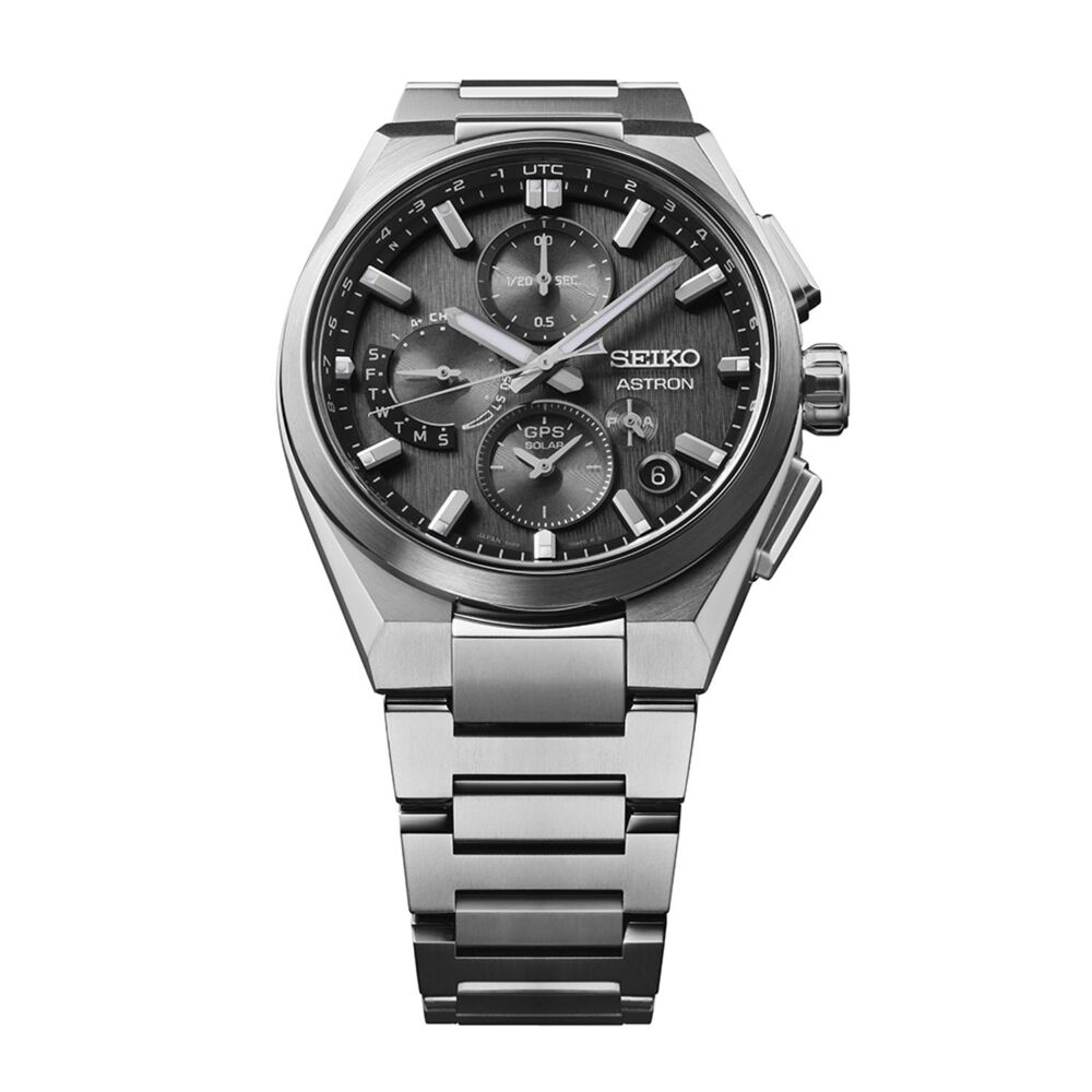 Seiko Astron GPS Solar 5X Dual-Time Chronograph Celestial Grey Dial Titanium Bracelet Watch image number 2