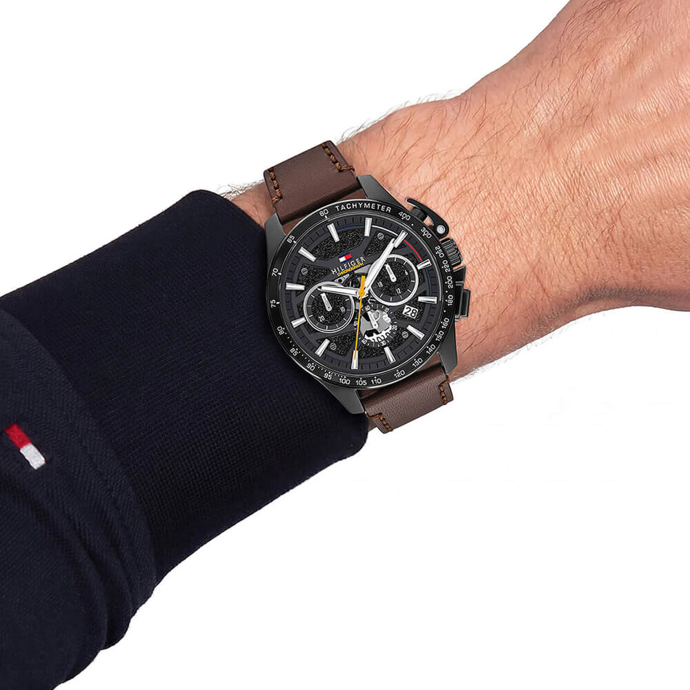 Tommy Hilfiger 44m Black Dial Brown Leather Strap Watch