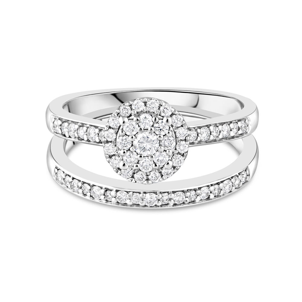 Ladies 9ct White Gold Diamond Cluster Halo Bridal Set .46ct image number 3