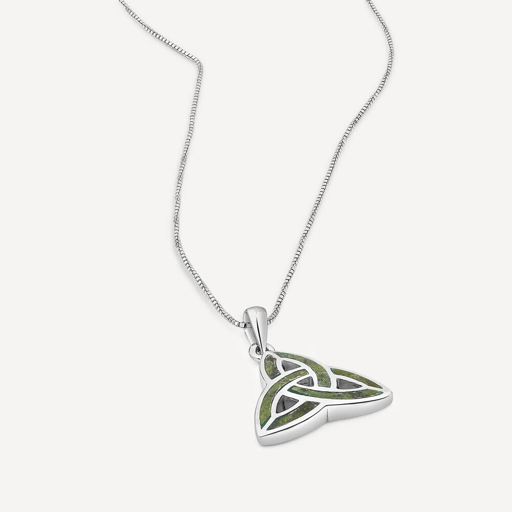 Silver Connemara Marble Trinity Knot Pendant image number 3