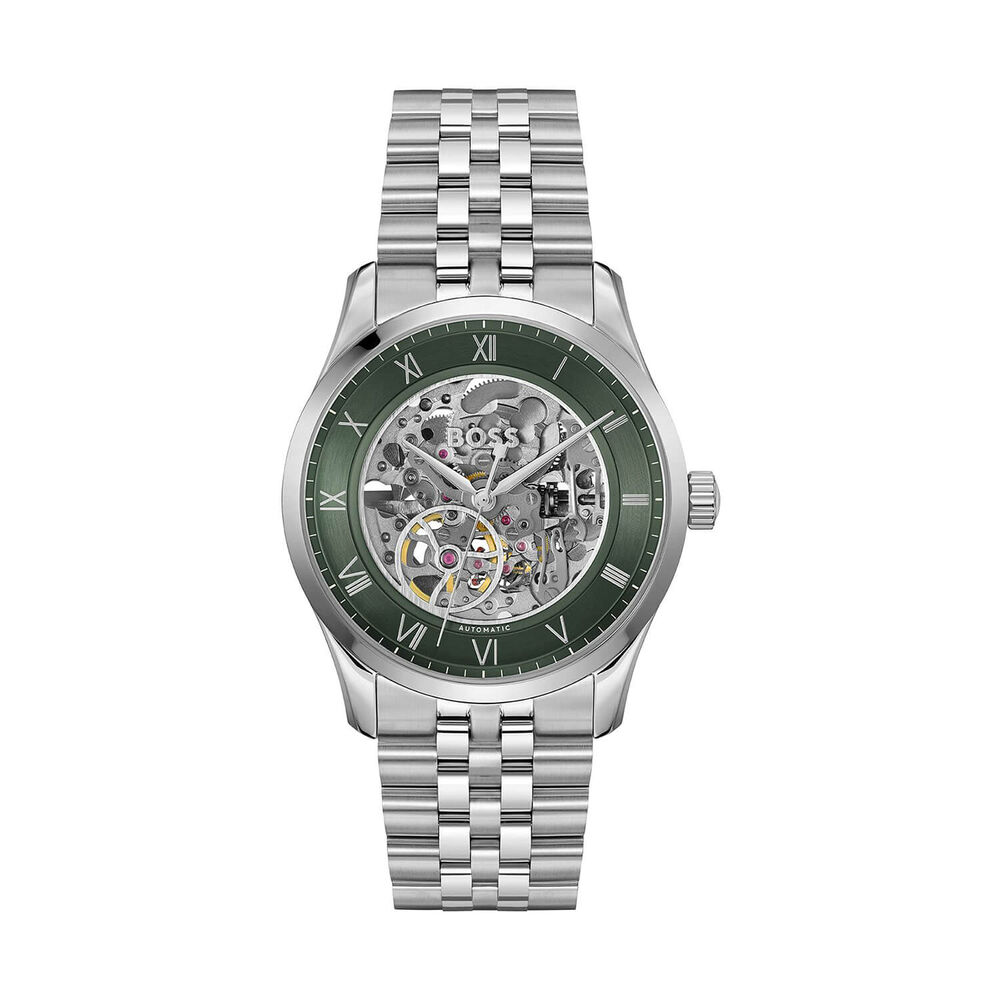 BOSS Principe Skeleton 41mm Green Dial Stainless Steel Bracelet Watch