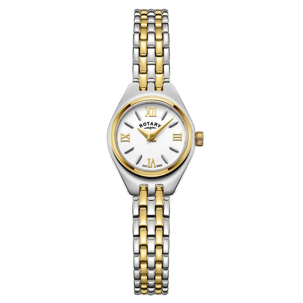 Rotary Cocktail 20mm White Dial Silver & Gold Plated Stainless Steel Bracelet Watch