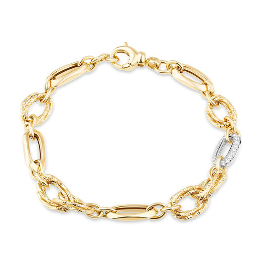 9ct Yellow Gold Textured Cubic Zirconia Link Ladies Bracelet