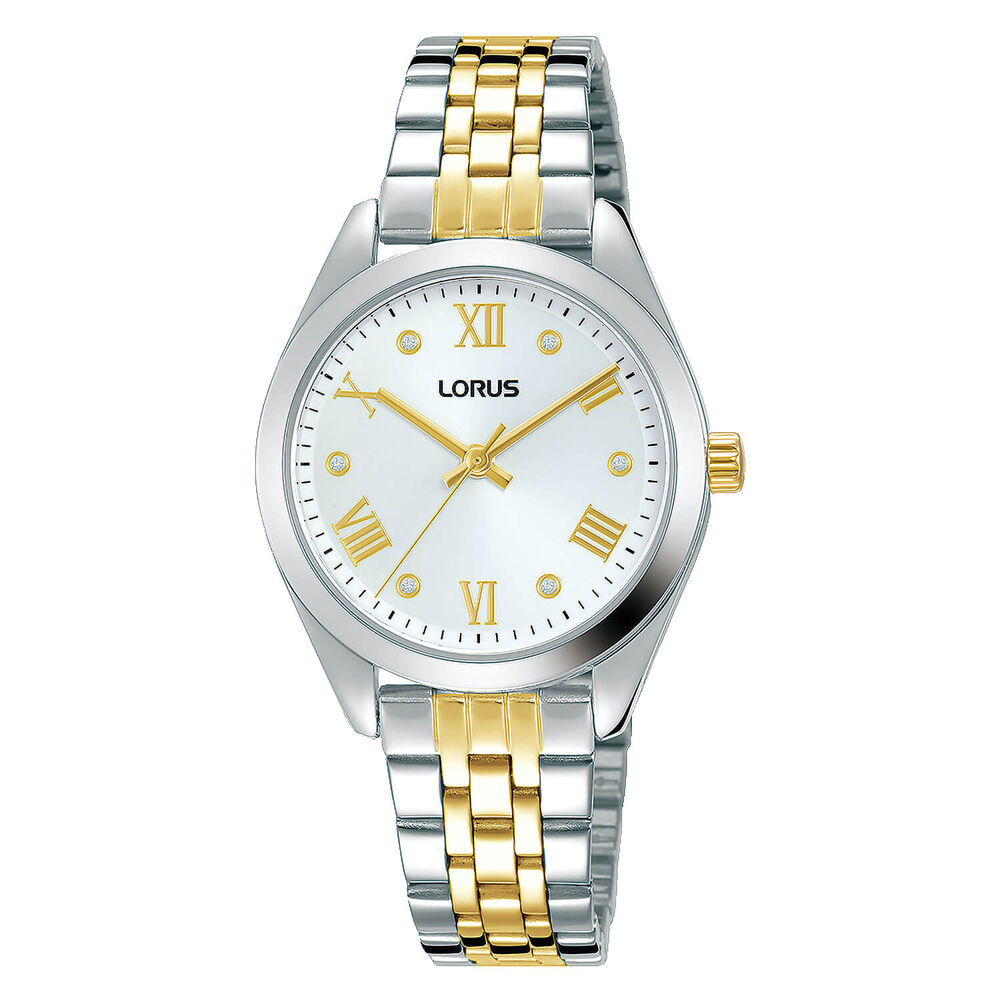 Lorus White Dial Crystal Dot Dial Two Tone Stainless Steel Ladies Watch image number 0