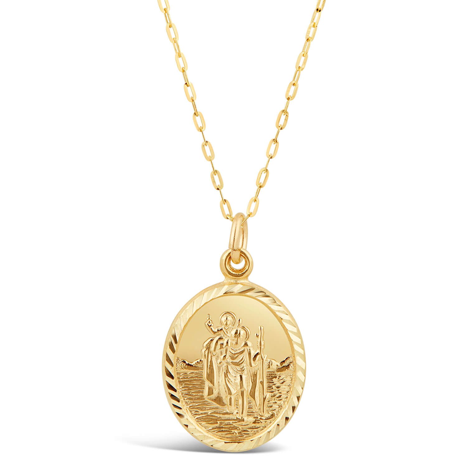 9ct Yellow Gold Diamond Cut St Christopher s Medal Pendant