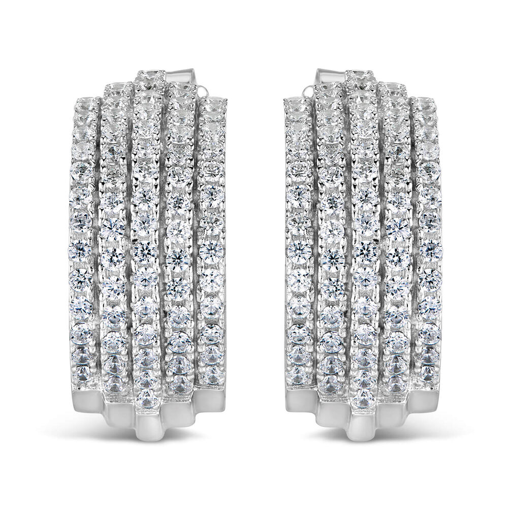Sterling Silver 5 Row Pave Cubic Zirconia Cubic Zirconia Hoops image number 0
