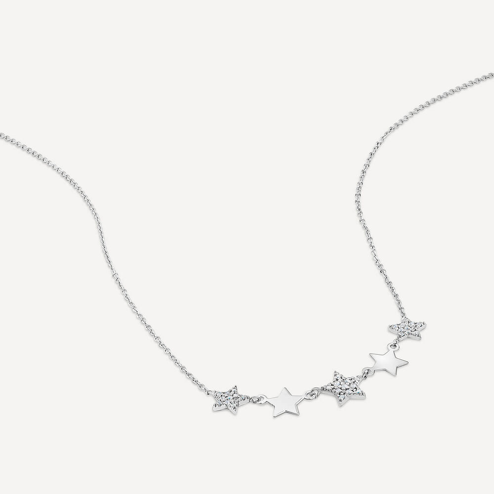 9ct White Gold Polished & Cubic Zirconia Stars Hammock Necklet image number 3