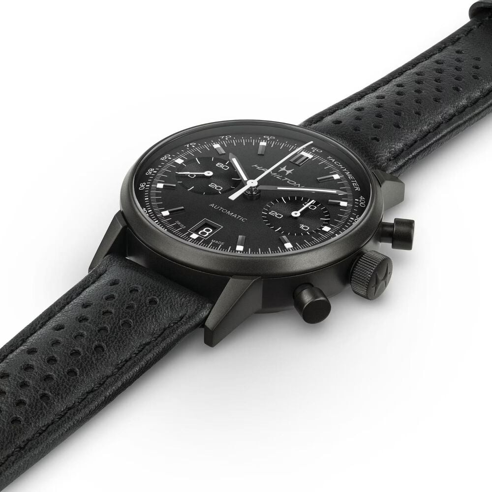 Hamilton American Classic 40mm Black Dial Black Leather Strap Chronograph Watch