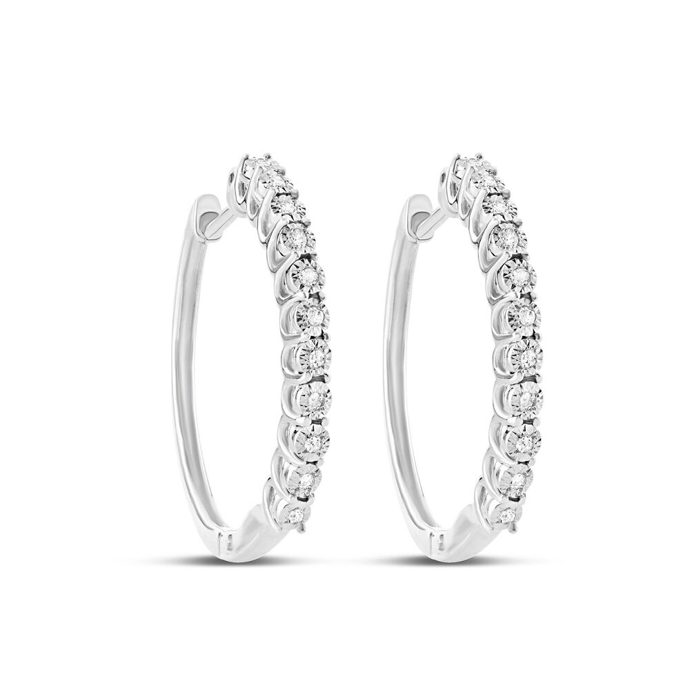 9ct White Gold Illusion Set 0.07ct Diamond Hoop Earrings