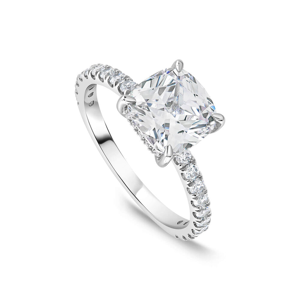 9ct White Gold Cubic Zirconia Cushion Centre & Shoulders Set Ring