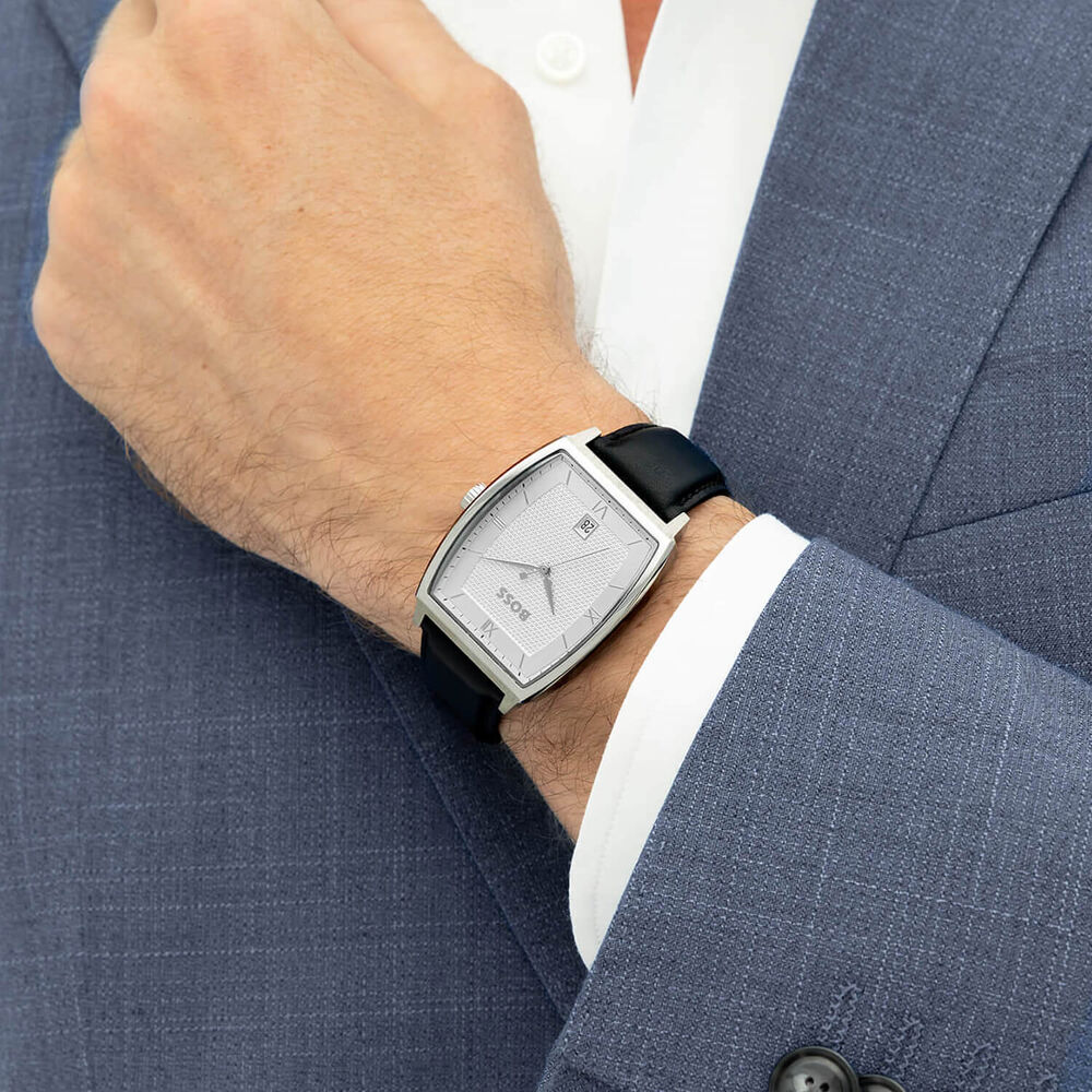 BOSS Principle Ark 39mm Silver Dial Black Leather Strap Watch