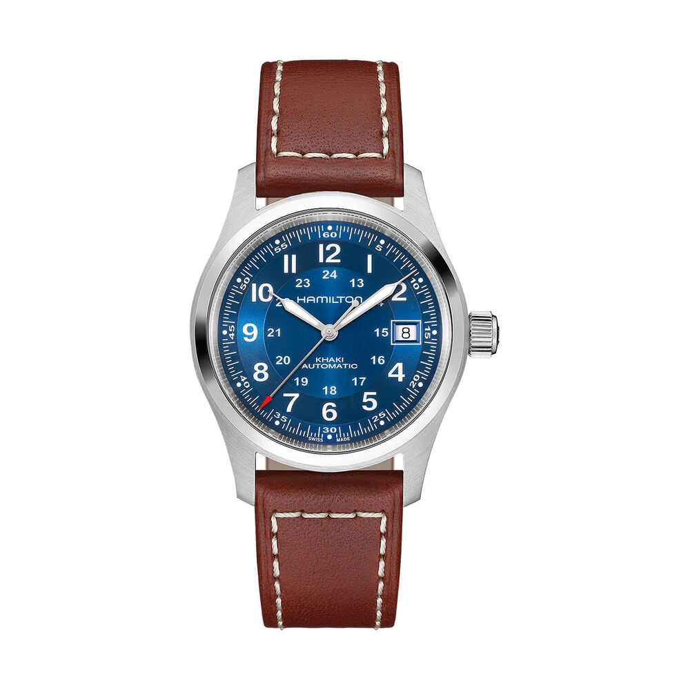 Hamilton Khaki Field 38mm Blue Dial Brown Leather Strap Watch
