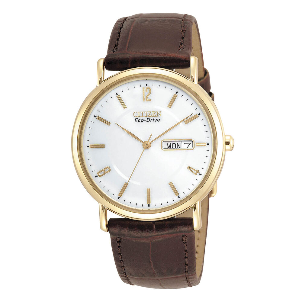 Citizen Eco-Drive Round White Dial with Brown Strap image number 0