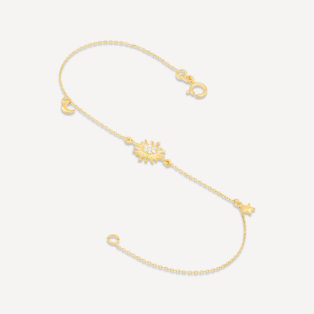 9ct Yellow Gold Cubic Zirconia Sun & Moon & Star Chain Bracelet image number 3