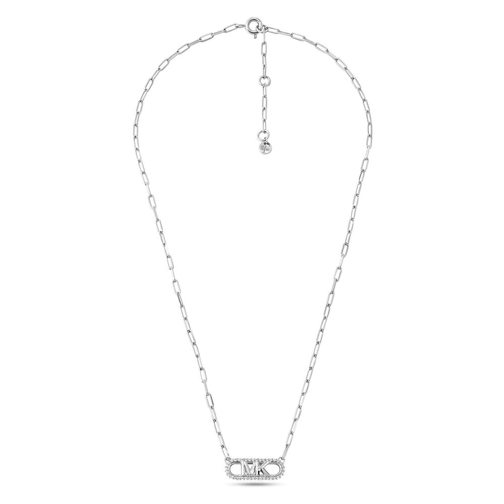 Michael Kors Statement Cubic Zirconia Logo Sterling Silver Chain Link Necklace image number 1