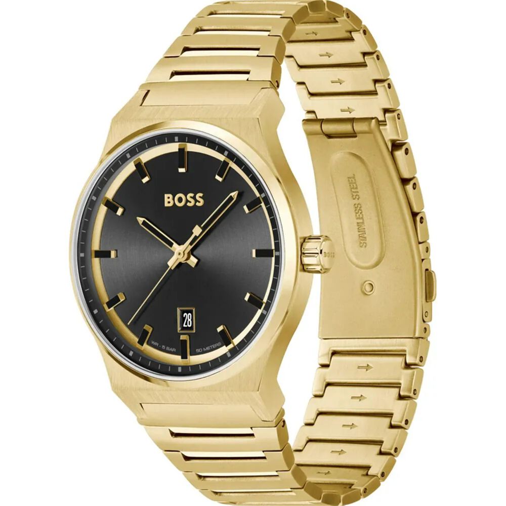BOSS Candor 41mm Black Dial Yellow Gold IP Case Watch image number 1