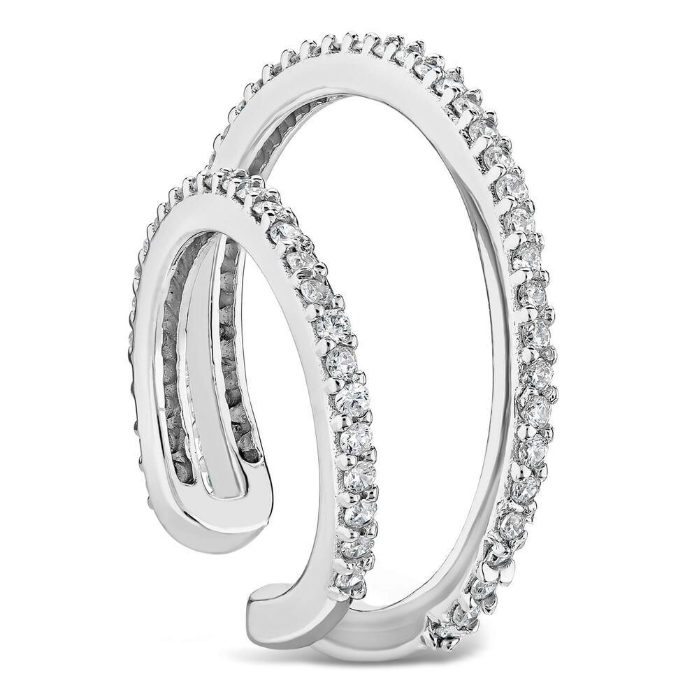 Sterling Silver Double Pave Cubic Zirconia Single Cuff Earring