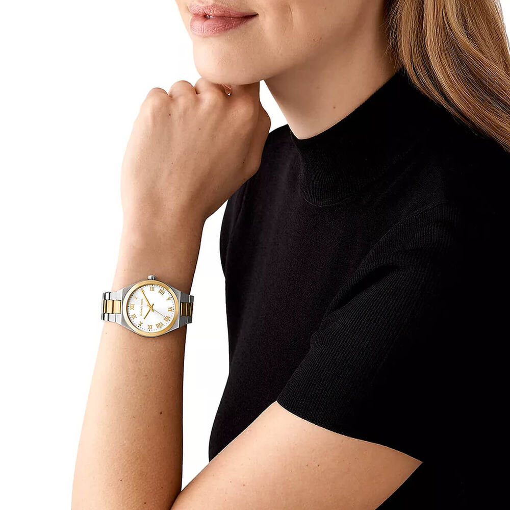 Michael Kors Lennox 37mm White Dial Two Tone Steel Bracelet Watch image number 3