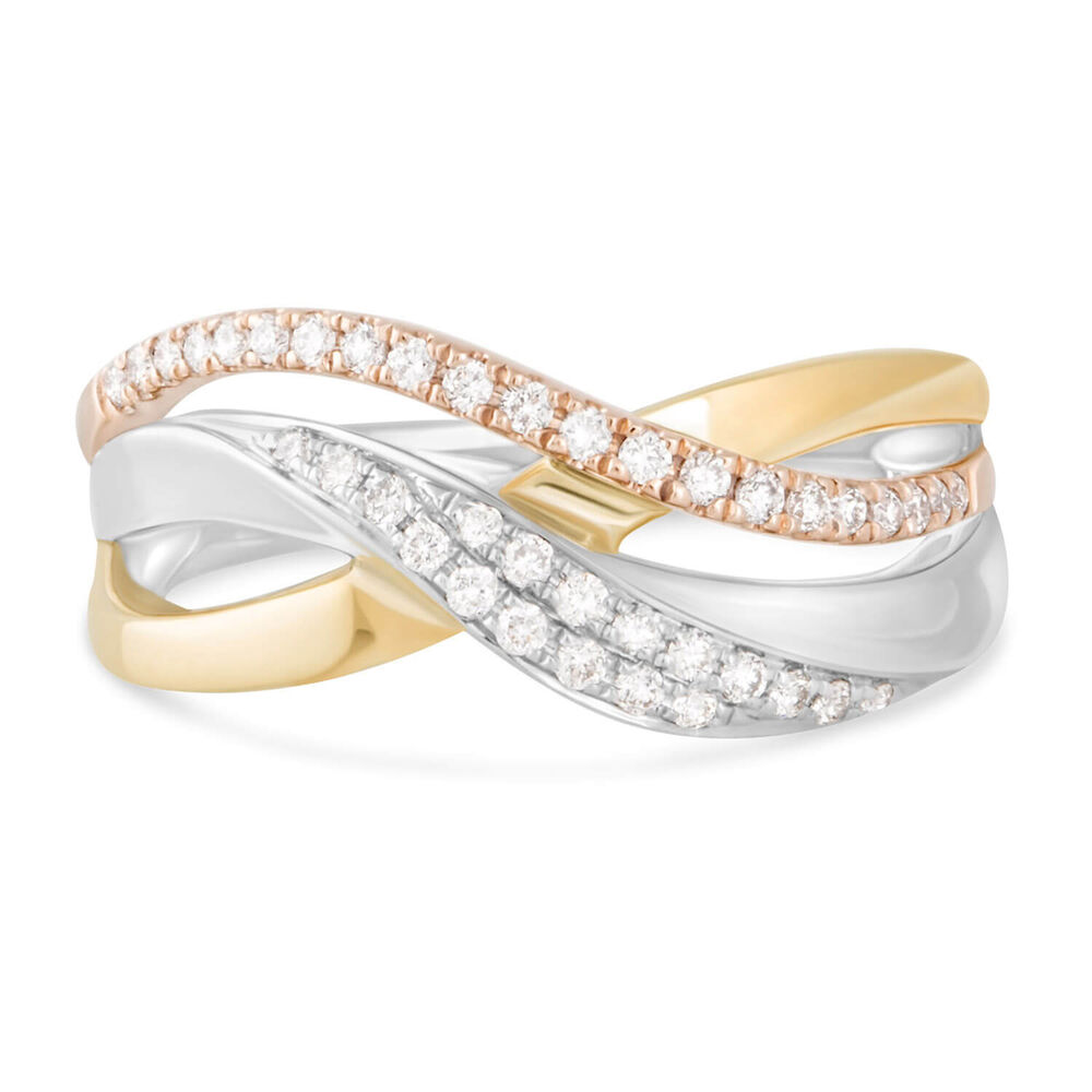 9ct Three Colour Gold 0.21ct Diamond Ring