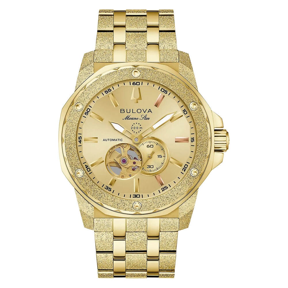Bulova Marine Star 44mm Gold Dial Yellow Gold Tone Steel Bracelet Watch