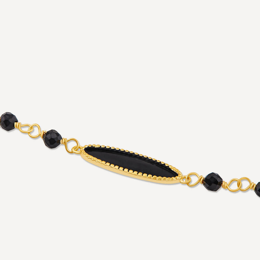 9ct Yellow Gold Black Enamel Beads & Oblong Oval Bracelet image number 2