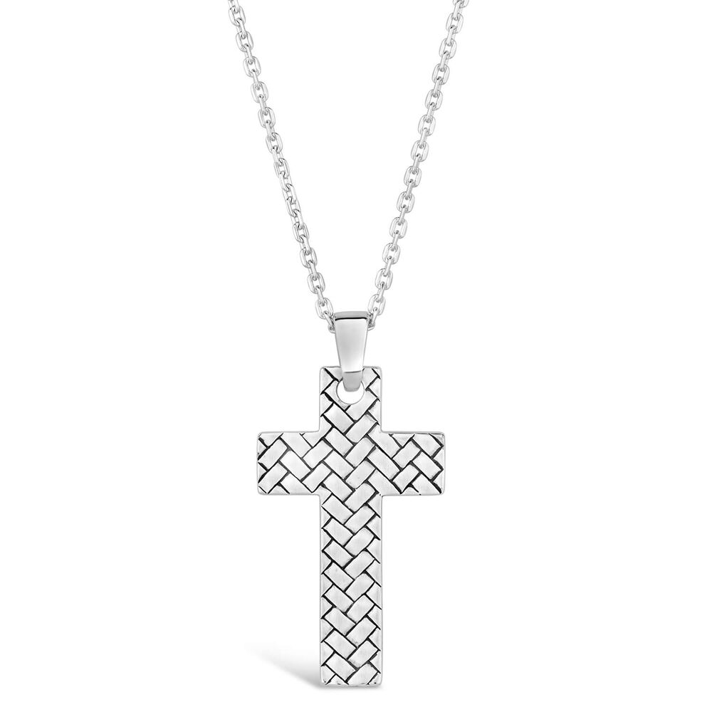 Silver Mens Herringbone Cross Pendant image number 0