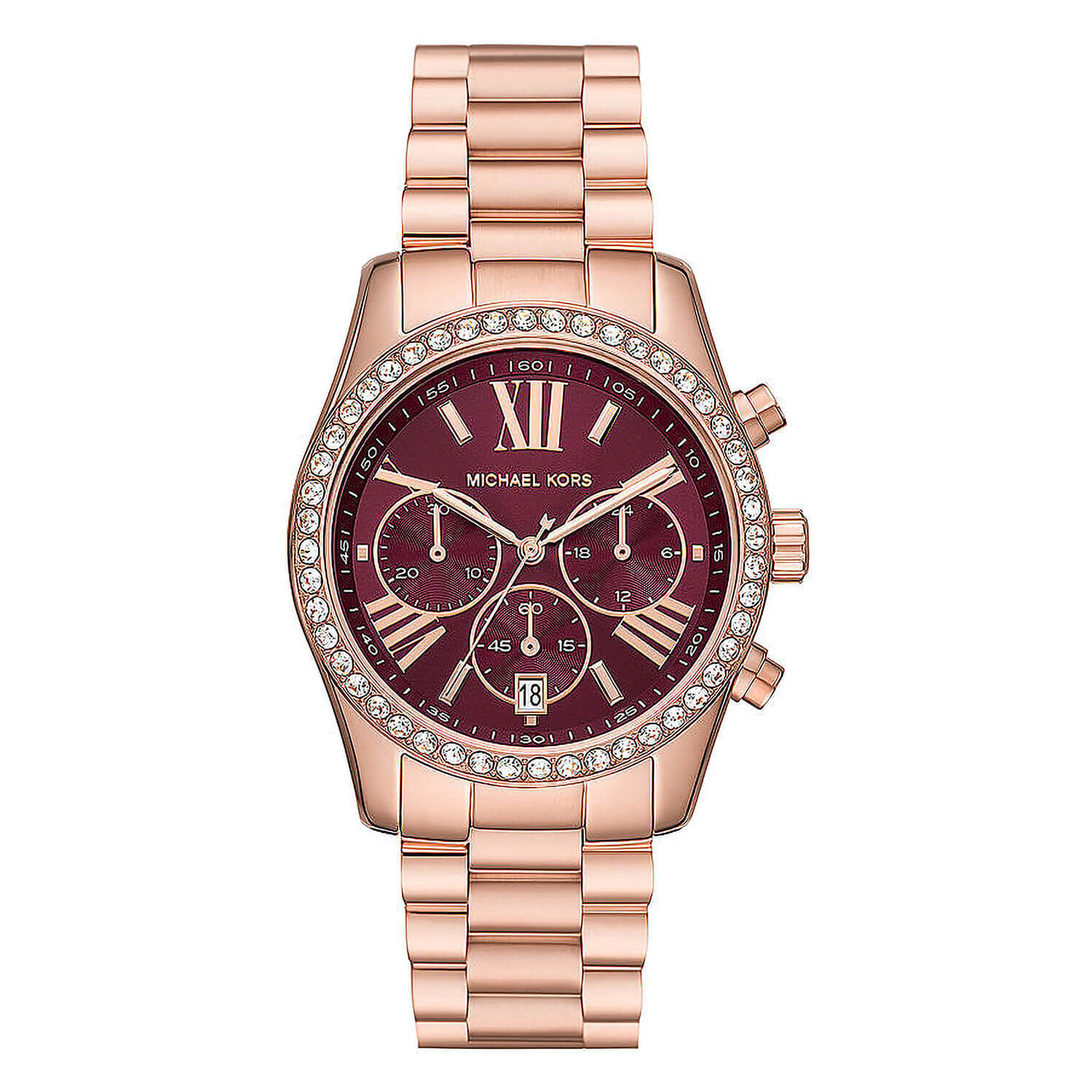 Michael Kors Lexington 38mm Purple Dial Rose Gold Case Watch