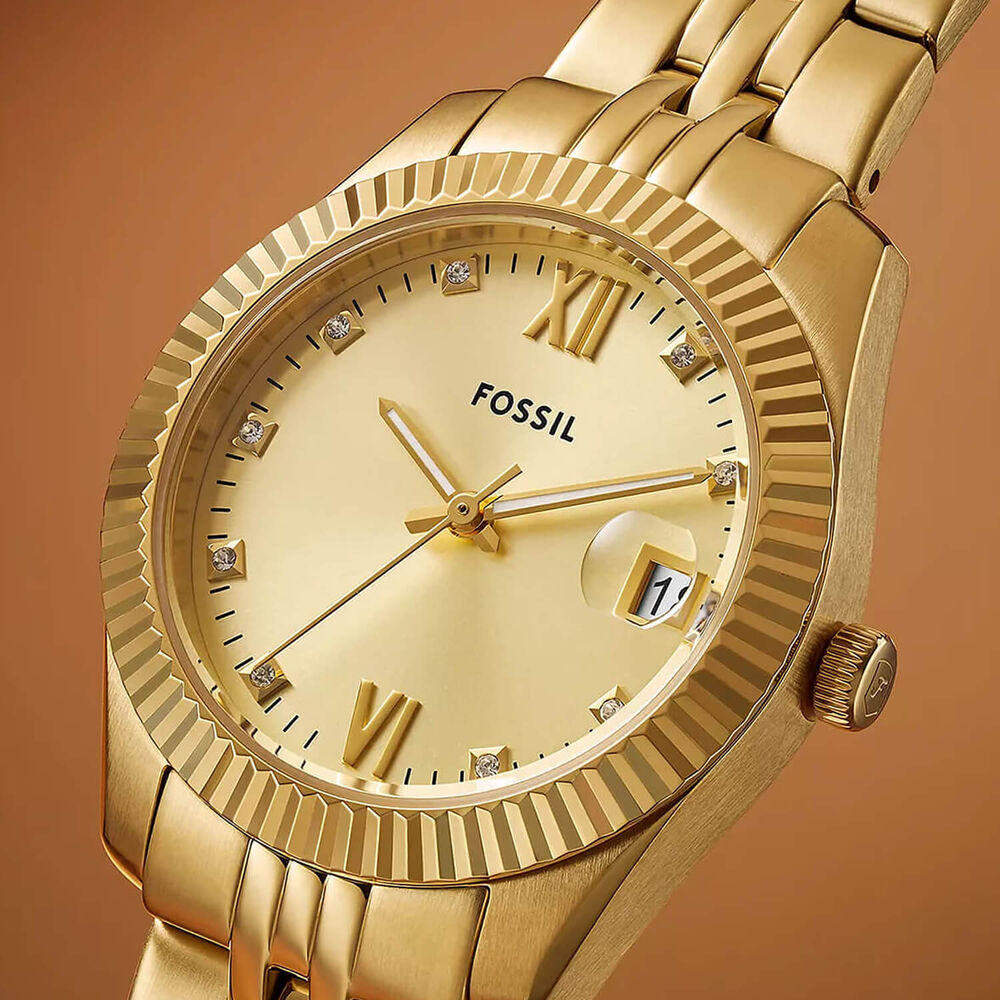Fossil Scarlette 32mm Gold Dial Stainless Steel Watch image number 3
