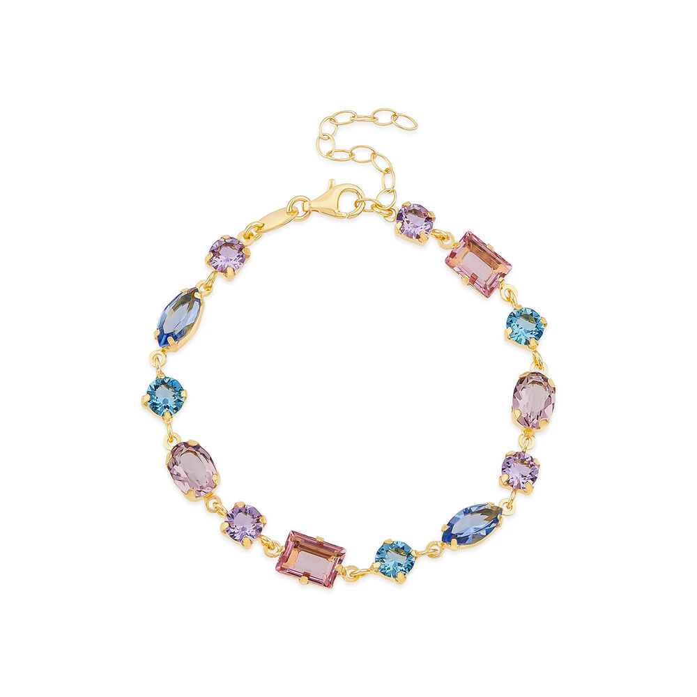 Yellow Gold Plated Sterling Silver Blue & Purple & Pink Multi Shaped Stones Bracelet image number 0