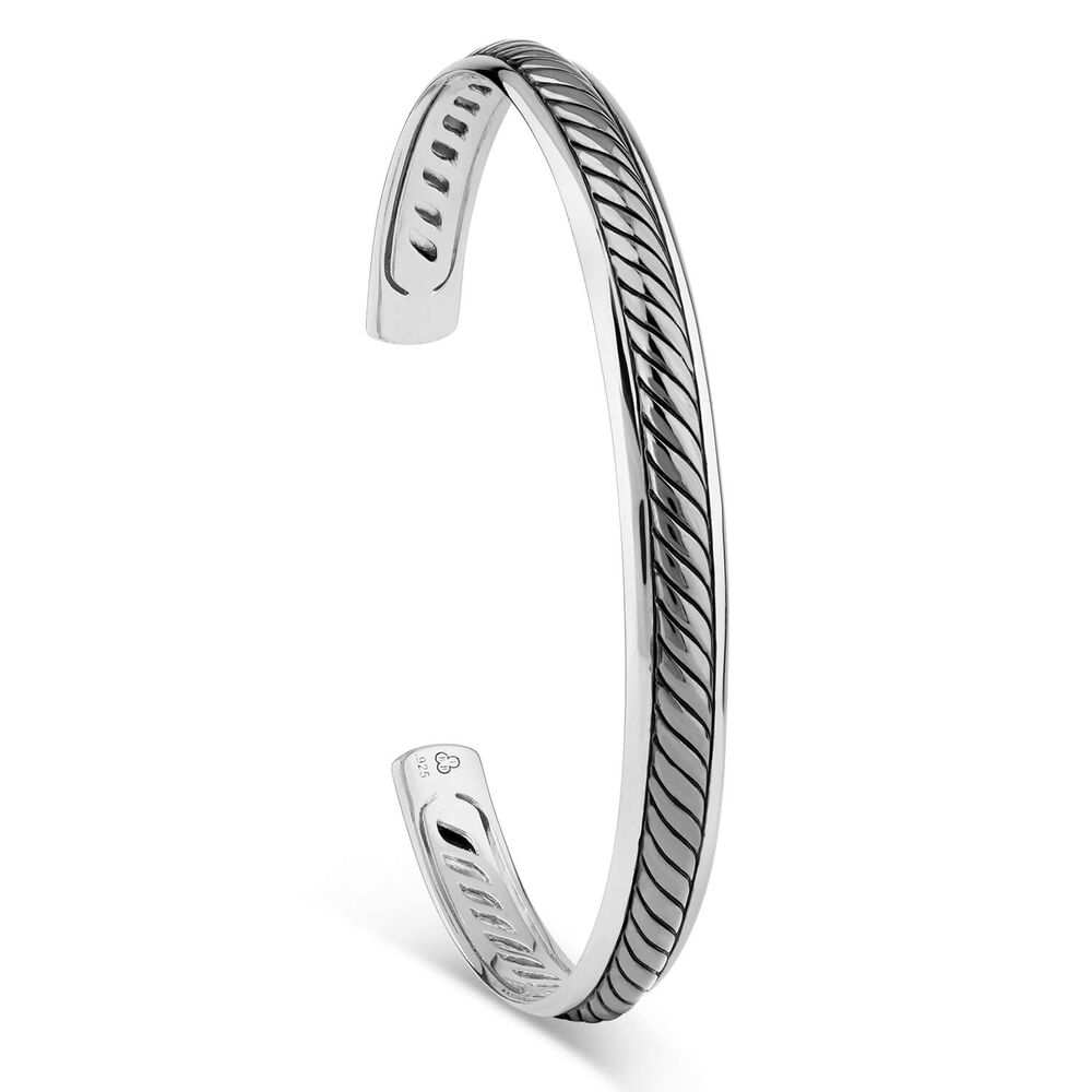 Sterling Silver Rhodium Plated 7.2mm Mens Twist Cuff Bangle image number 2