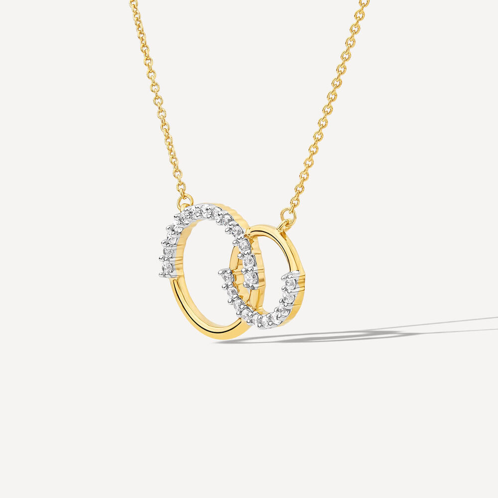 9ct Yellow & White Gold 0.20ct Diamond Double Circle Necklet