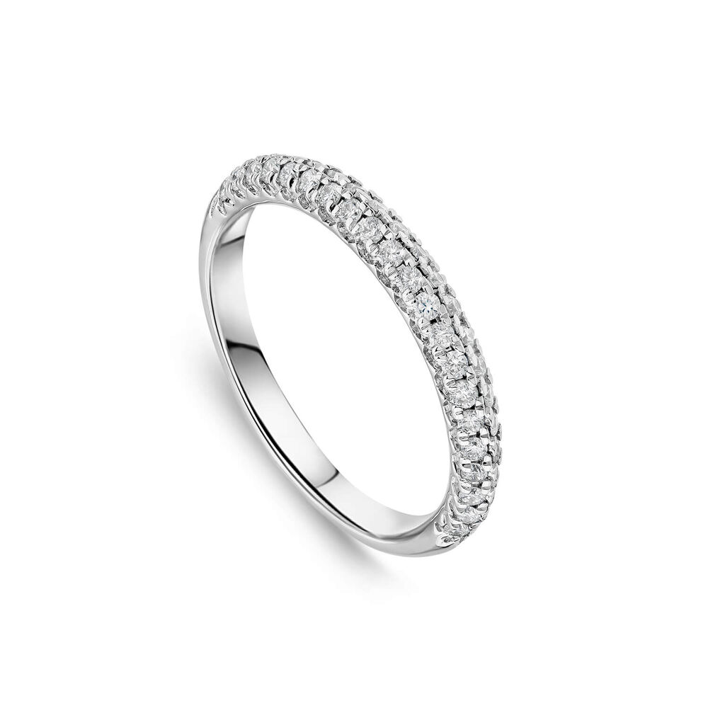 18ct White Gold Double Row 0.33ct Diamond Pave Domed Wedding Ring image number 0